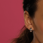 Resmi Galeri görüntüleyicisine yükleyin, Siyah Elmas ve Pembe Safir ile Tersine Çevrilebilir Rüya Halka Küpe (Geniş)