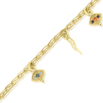 Load image into Gallery viewer, Three Gems Evil Eye Charm with London Blue Topaz and Sky Blue Topaz