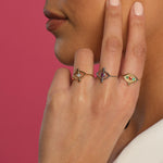 Resmi Galeri görüntüleyicisine yükleyin, Turuncu Safir ve Zümrütlü Evil Eye Yüzük