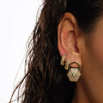 Load image into Gallery viewer, HexaGlow Badge Earring with Diamond and Blue Sapphire