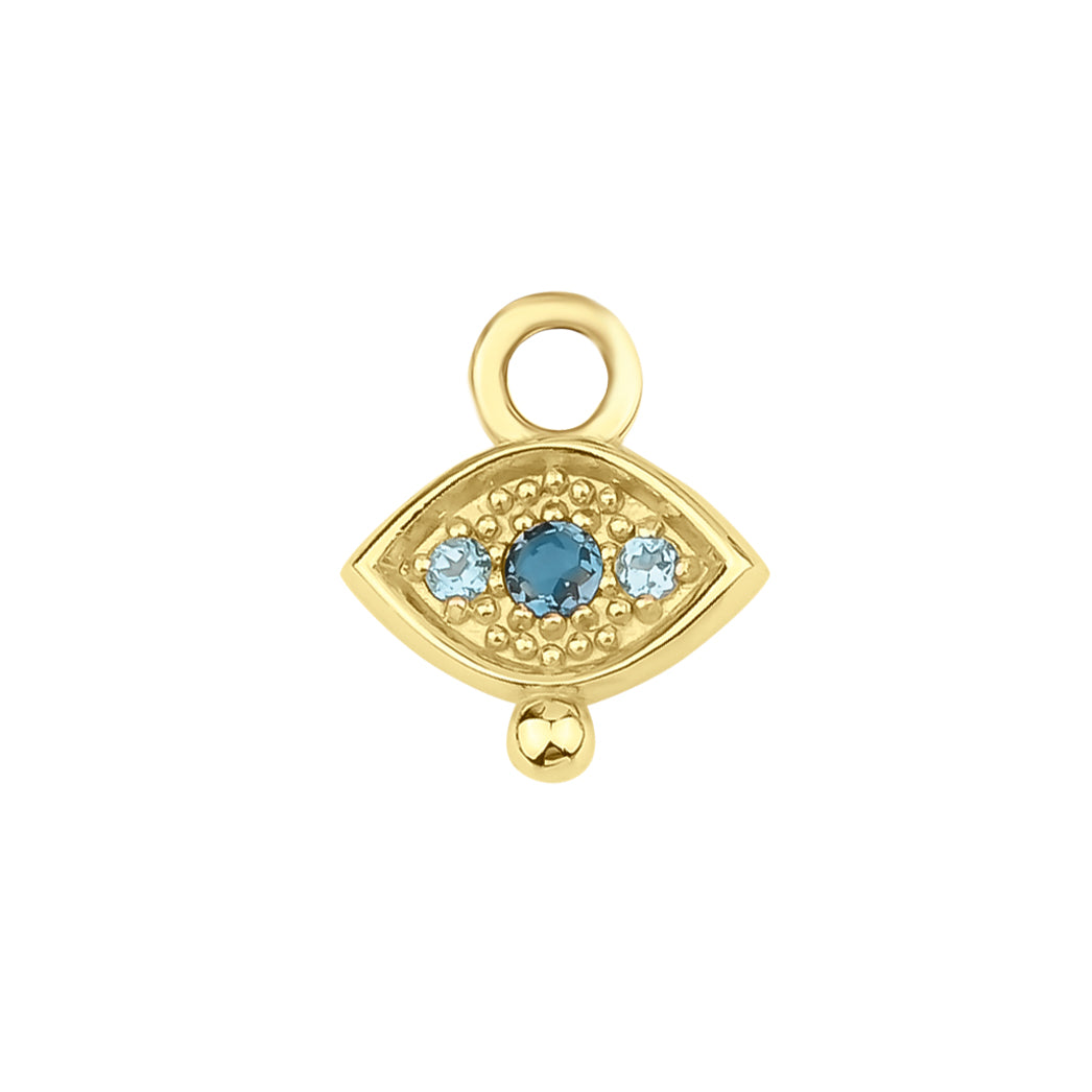 Three Gems Evil Eye Charm with London Blue Topaz and Sky Blue Topaz