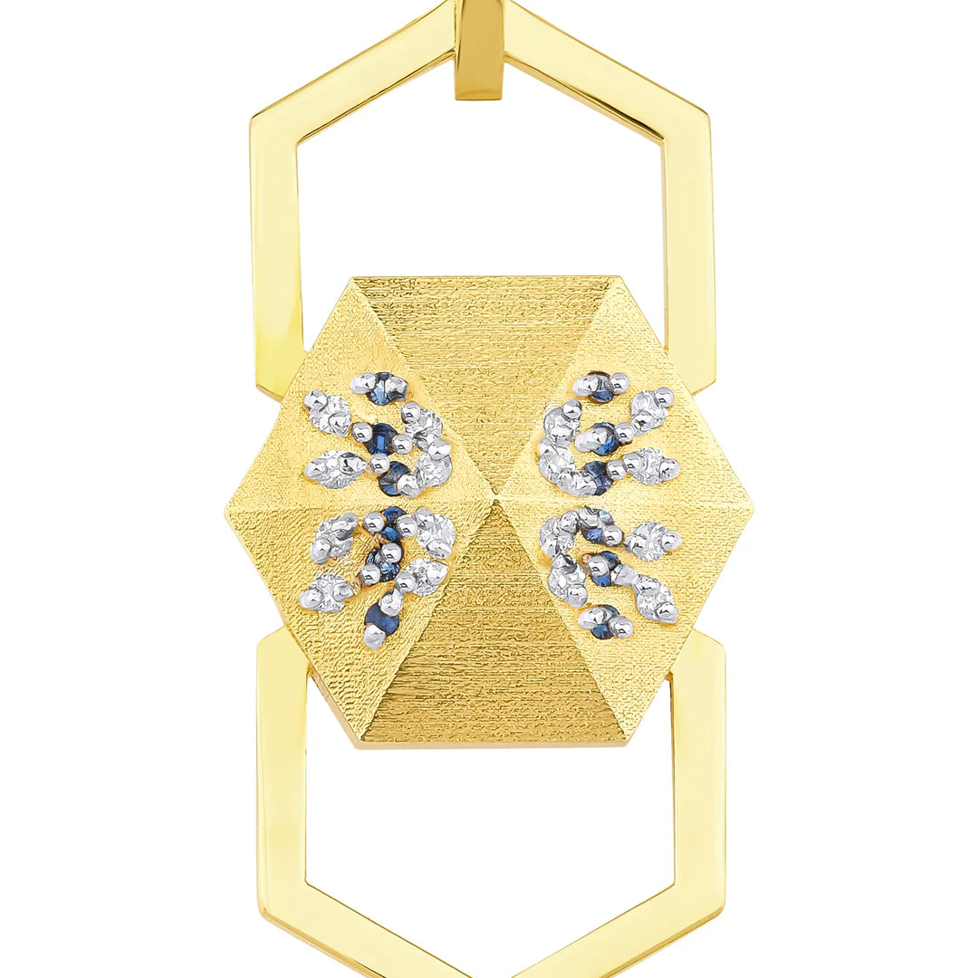 Mavi Safir ve Elmaslı Tam Rozet HexaGlow Küpe